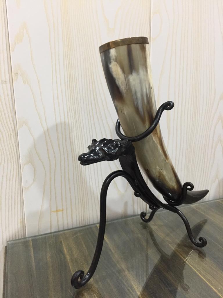 Wolf Head Cast Iron Horn Stand