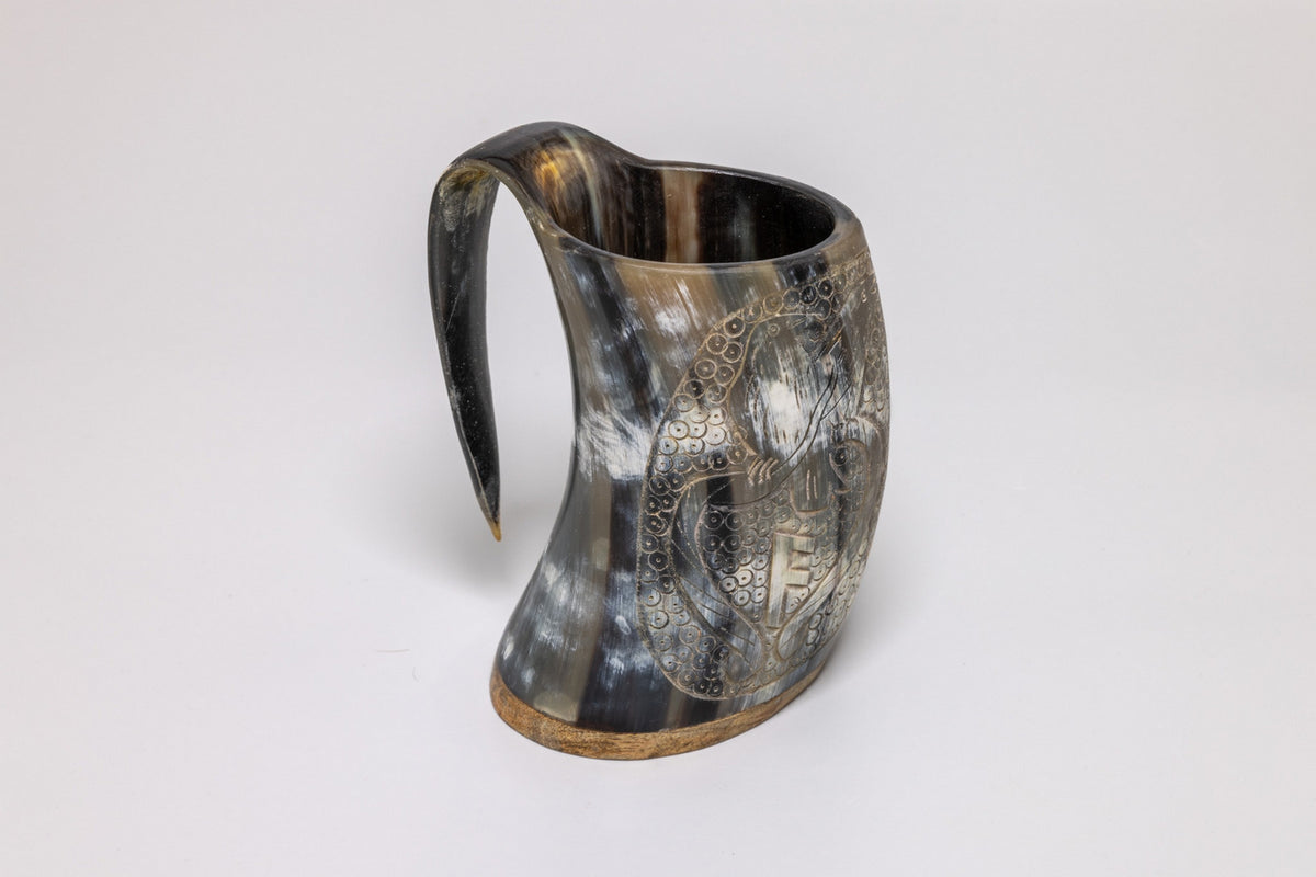 Natural Horn Tankard - Raven Design