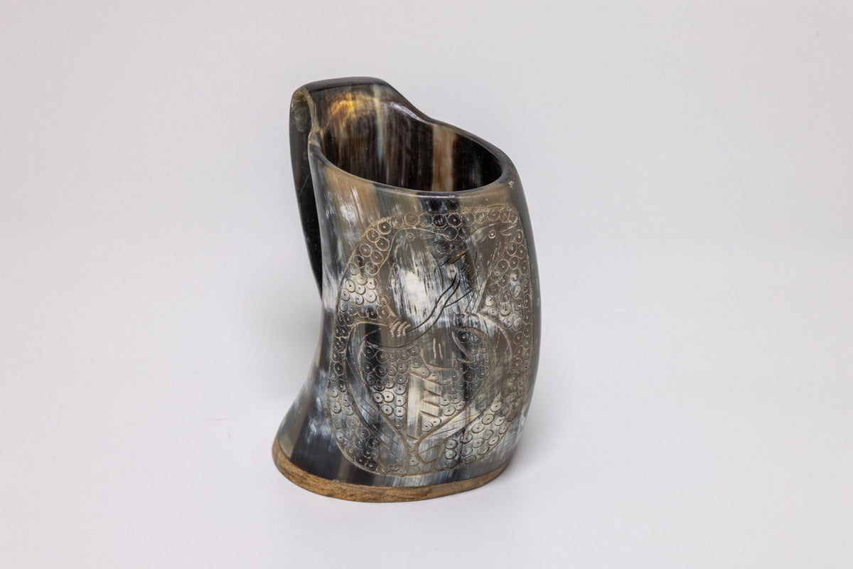 Natural Horn Tankard - Raven Design