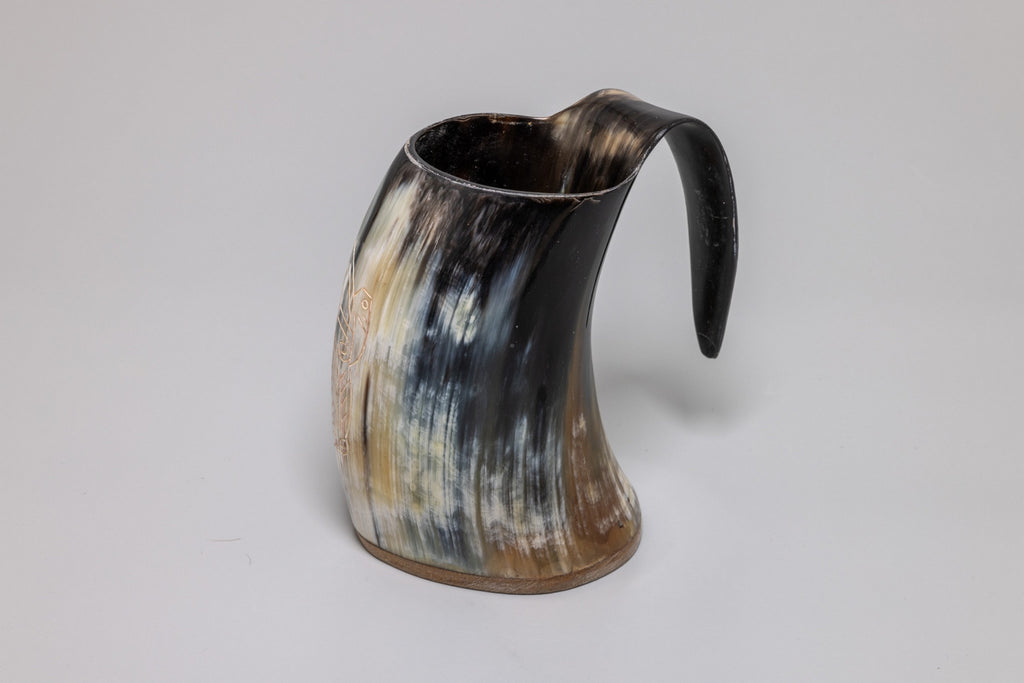 Natural Horn Tankard - Odin Helm Design