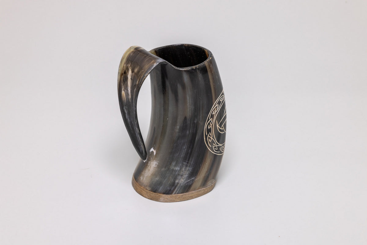 Natural Horn Tankard - Norse Triple Knot Design