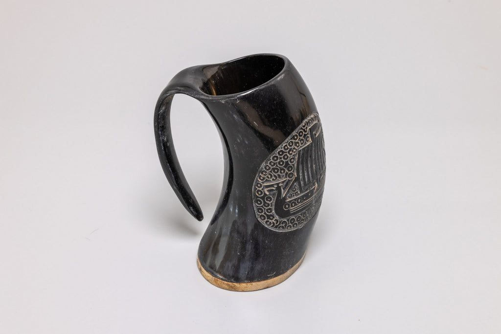 Natural Horn Tankard - Viking Longship Design