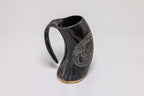 Natural Horn Tankard - Viking Longship Design