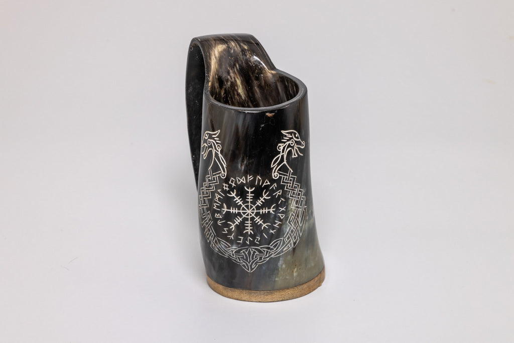 Natural Horn Tankard – Norse Compass and Longship design