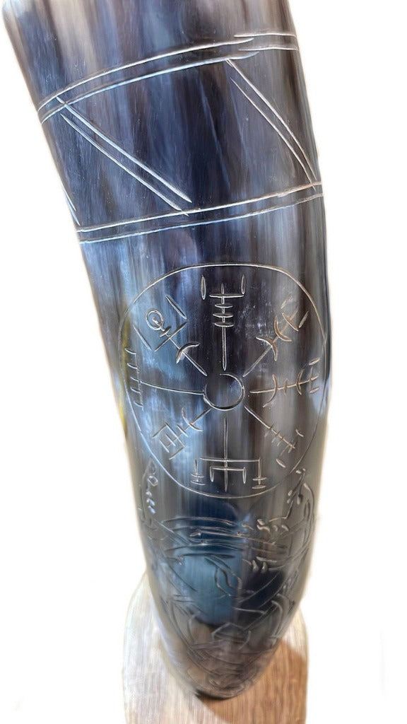 Natural Drinking Horn – Viking Compass Design