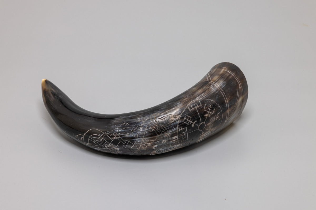 Natural Drinking Horn – Viking Compass Design