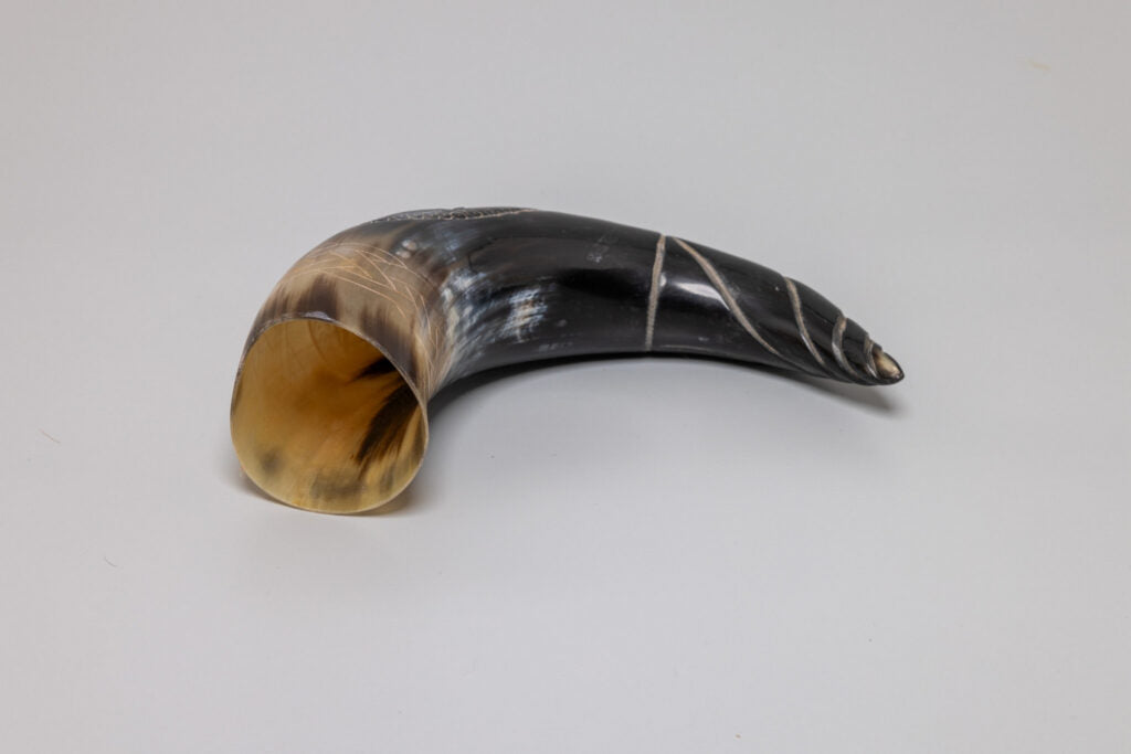 Natural Drinking Horn - Huginn and Muninn Design