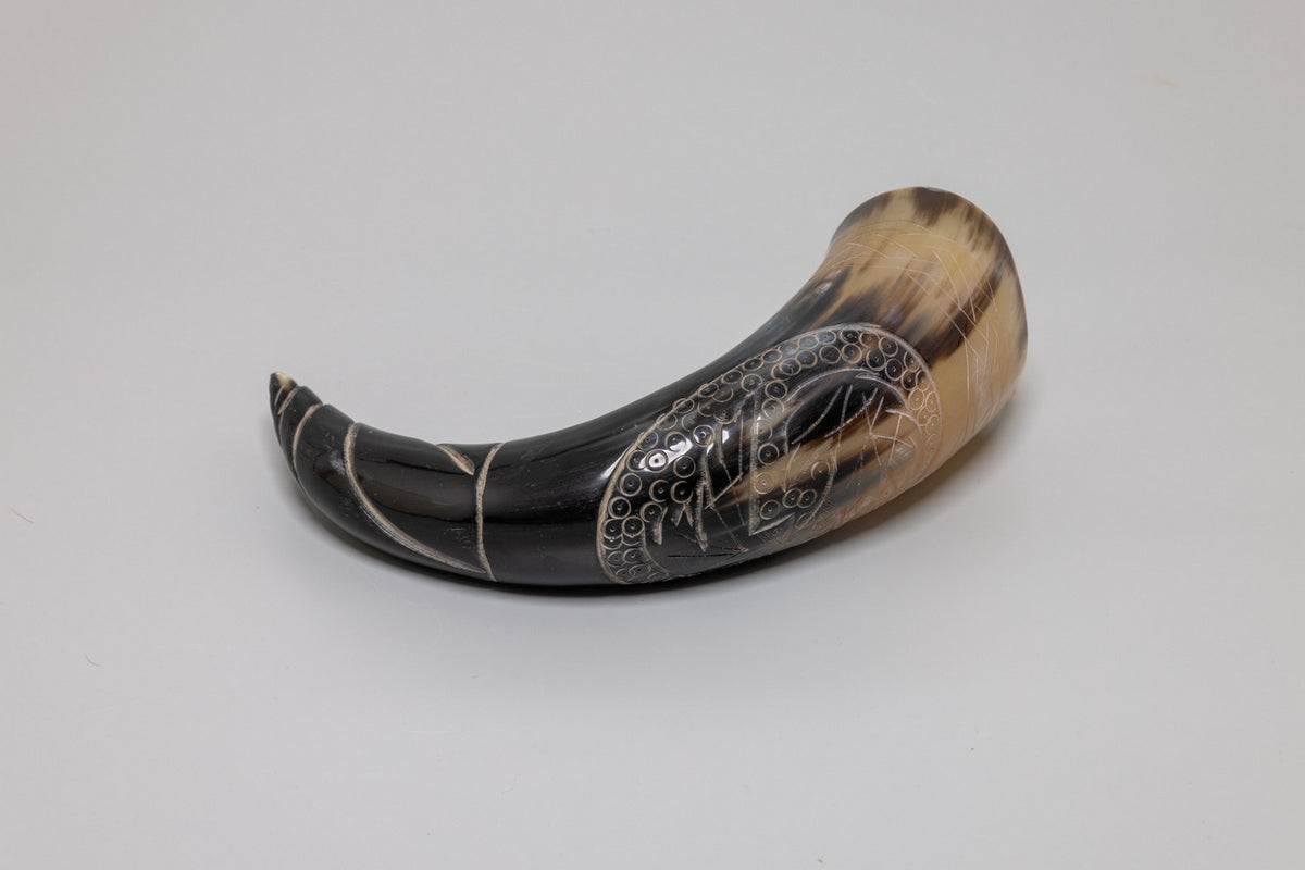 Natural Drinking Horn - Huginn and Muninn Design
