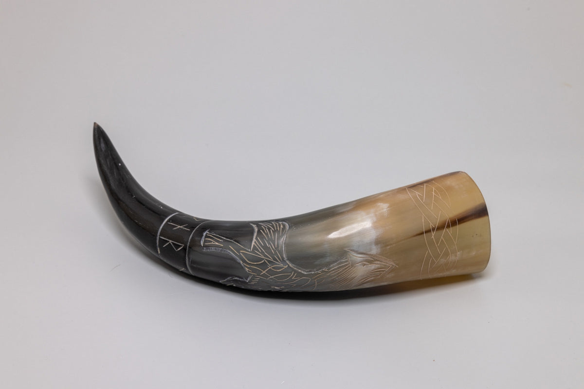 Natural Drinking Horn - Fenrir (Wolf) Design