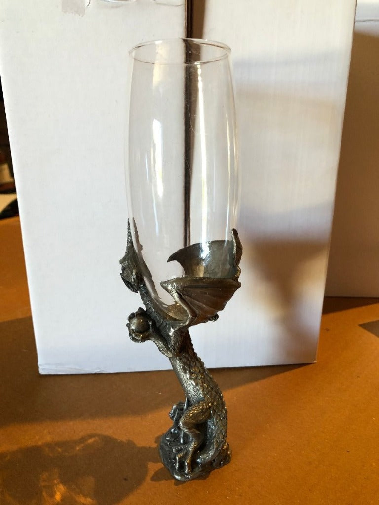 Dragon with Ball Pewter Glass