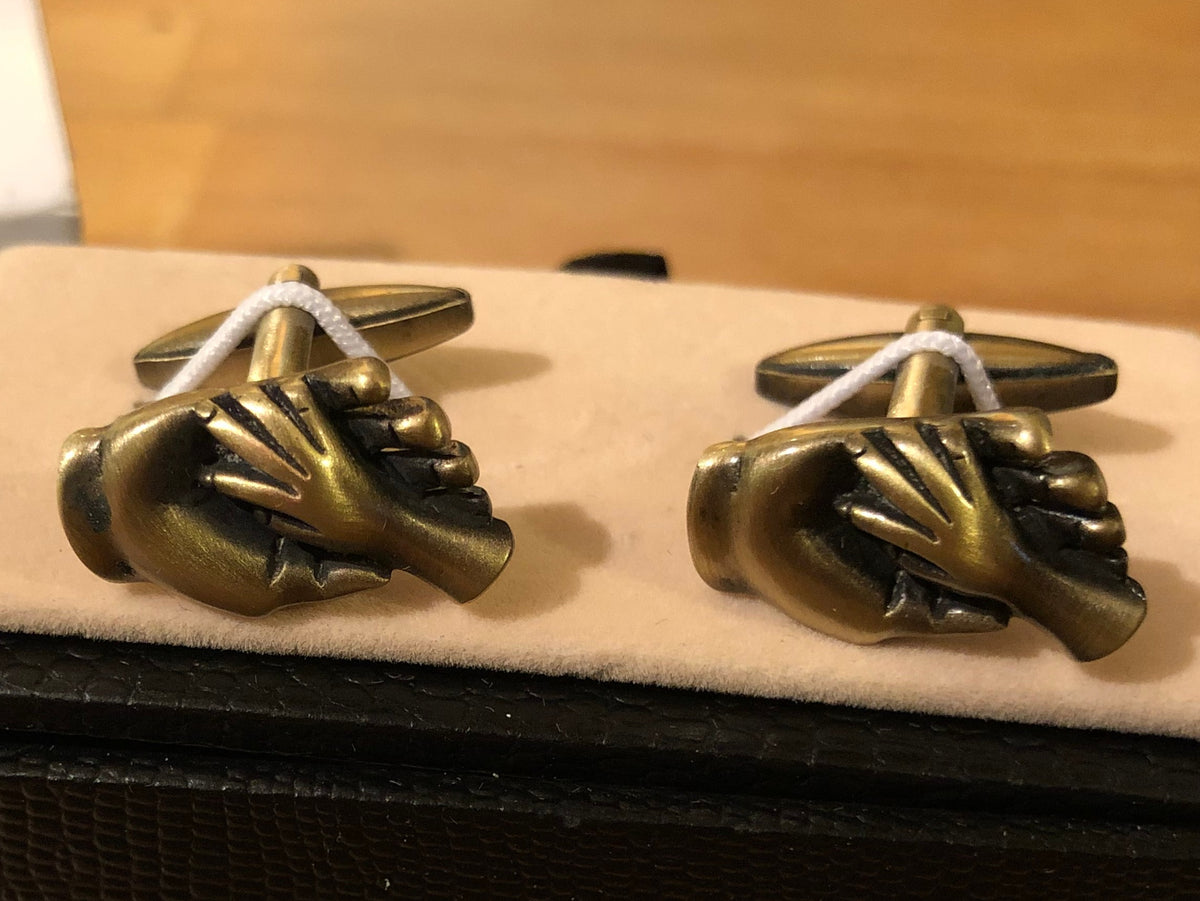 Cufflink Pair in Box Baby holding Dad's hand