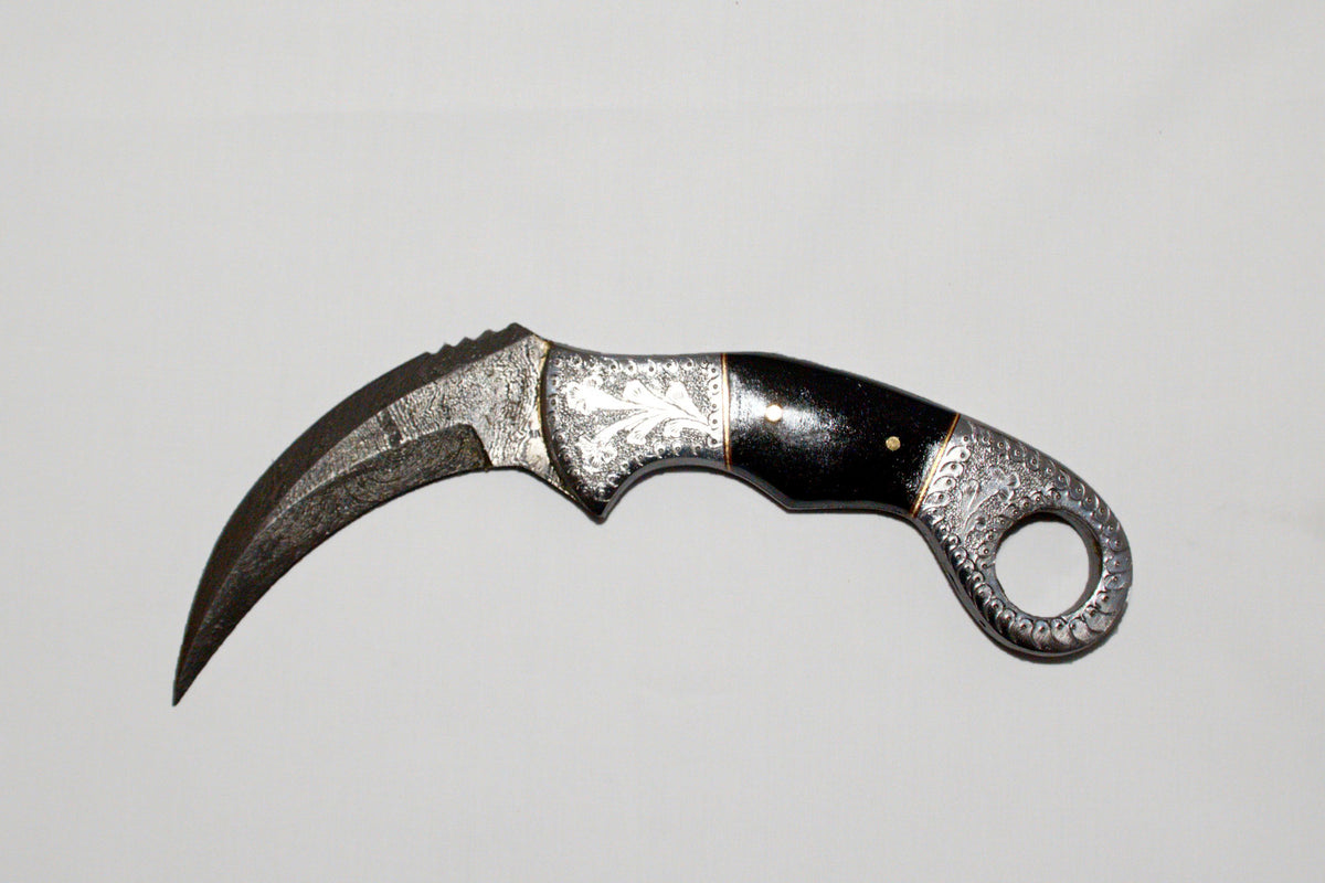 Onyx and Silver Damascus Karambit