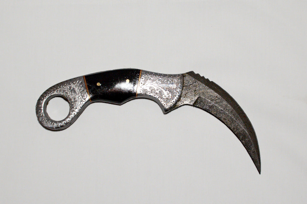 Onyx and Silver Damascus Karambit