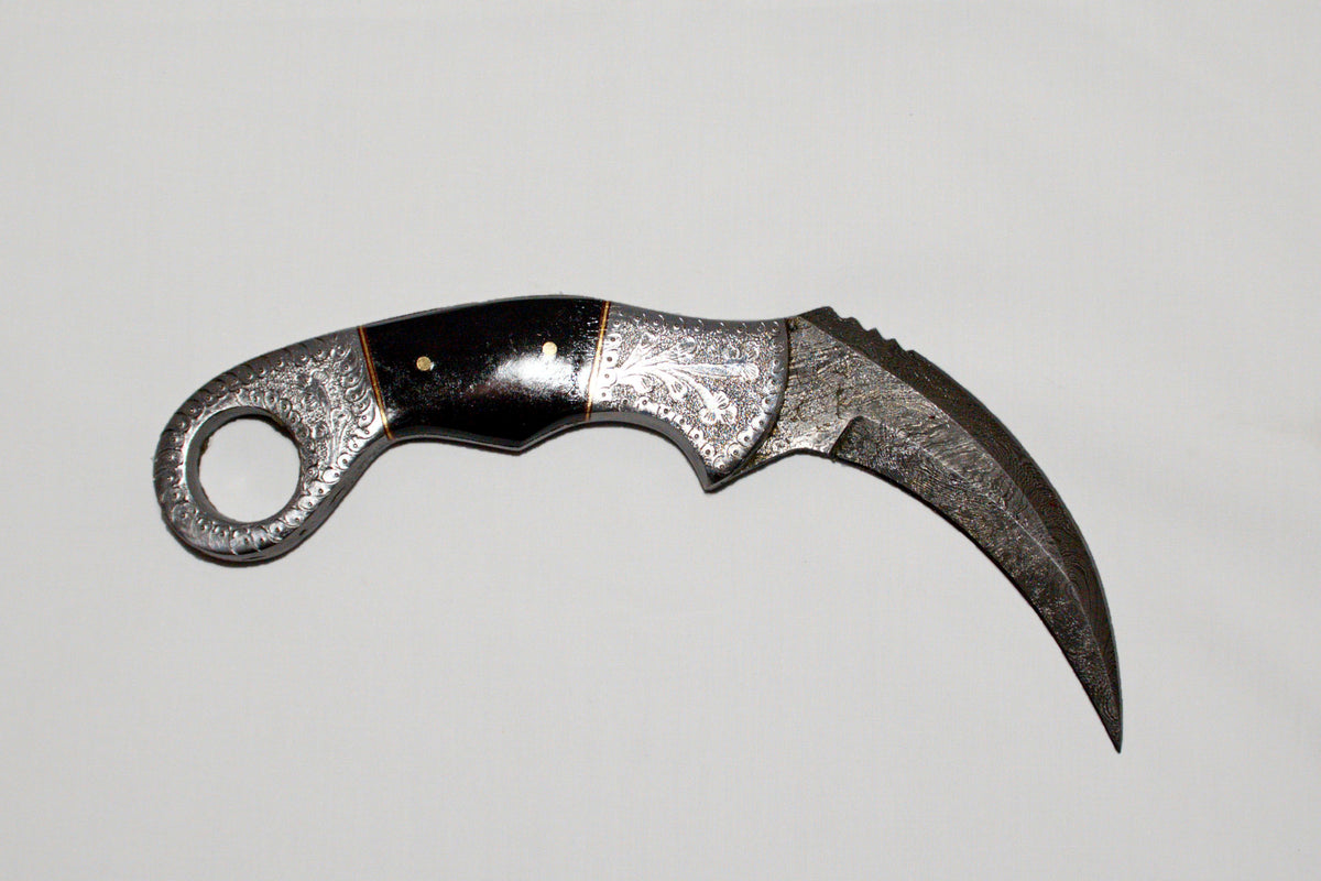 Onyx and Silver Damascus Karambit