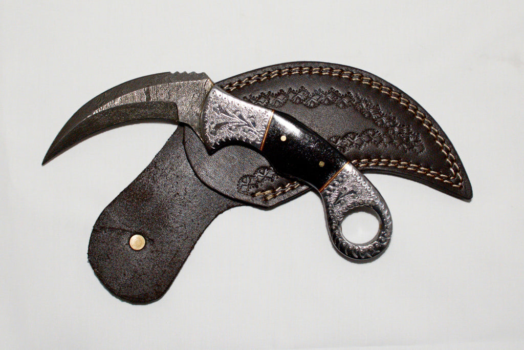 Onyx and Silver Damascus Karambit