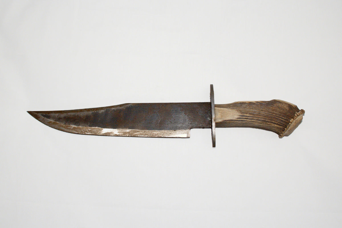 Handmade Stag Handle Bowie with handstitched leather sheath