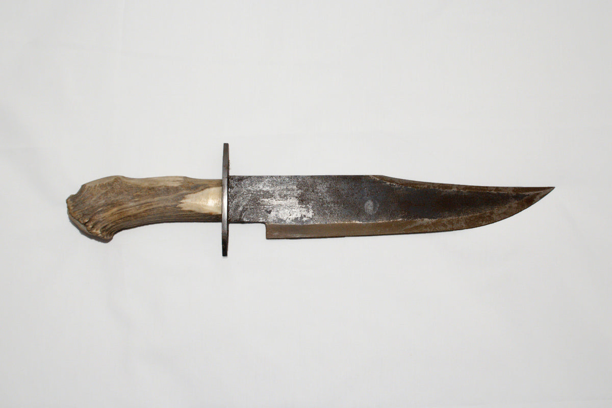 Handmade Stag Handle Bowie with handstitched leather sheath