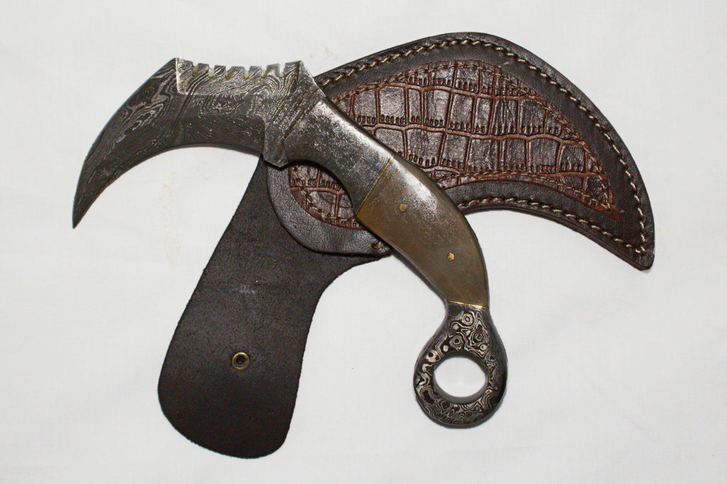 Bone Pearl Handle Damascus Karambit