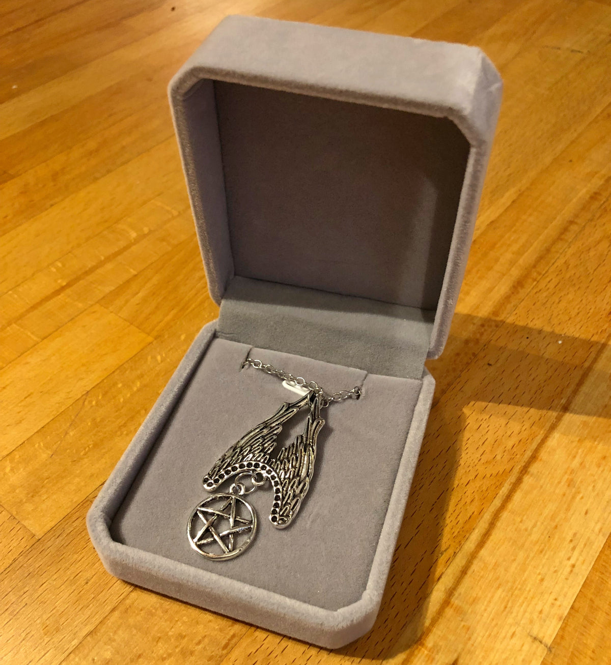 Pentagram with Wings Pagan Pendant in Box