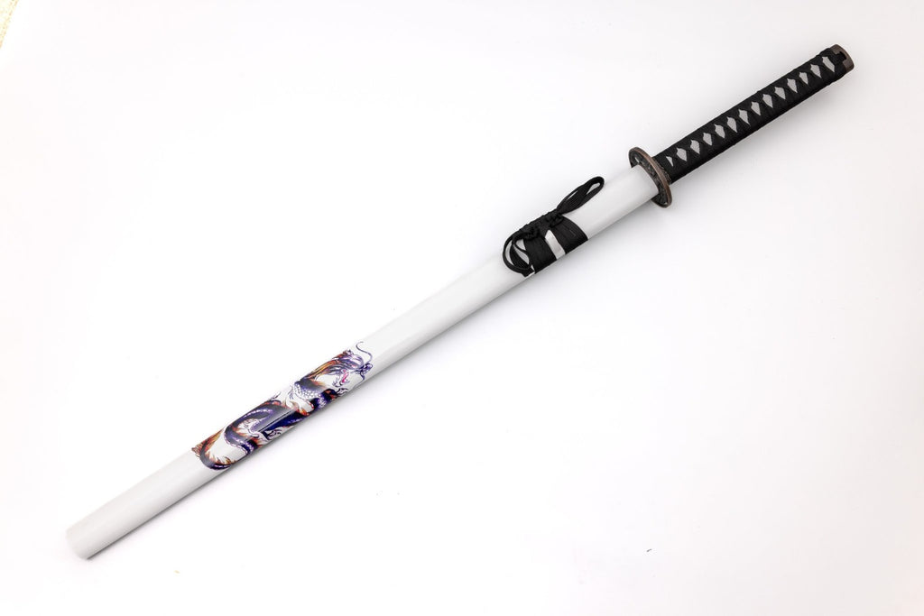 White Katana with Black and Purple Dragon