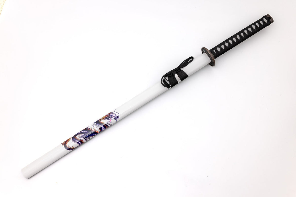 White Katana with Black and Purple Dragon