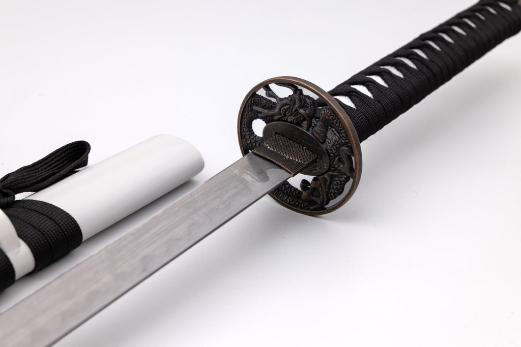 White Katana with Black and Purple Dragon