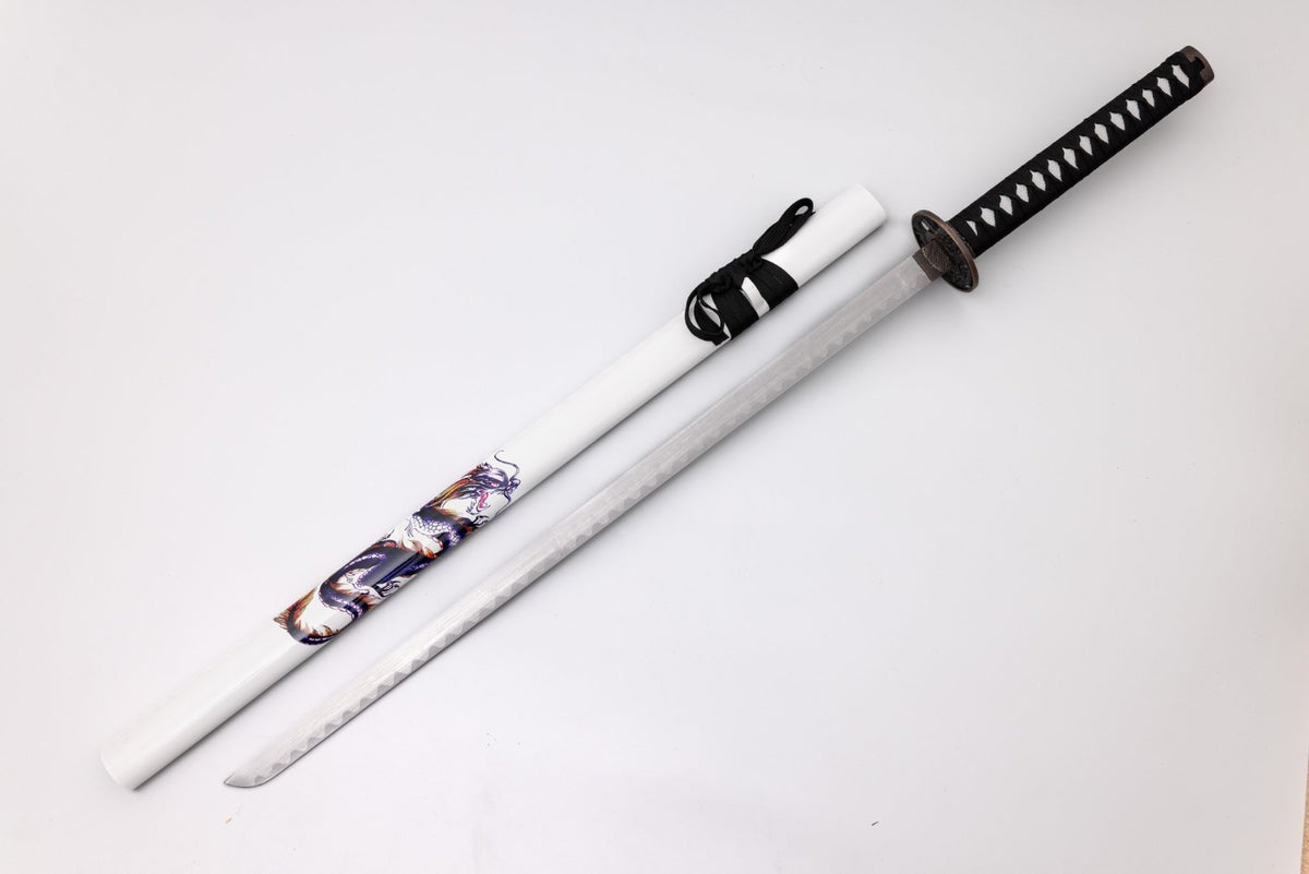 White Katana with Black and Purple Dragon