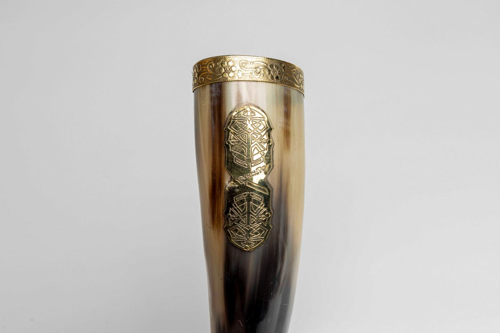 Viking Style Drinking Horn with Leather Belt Frog
