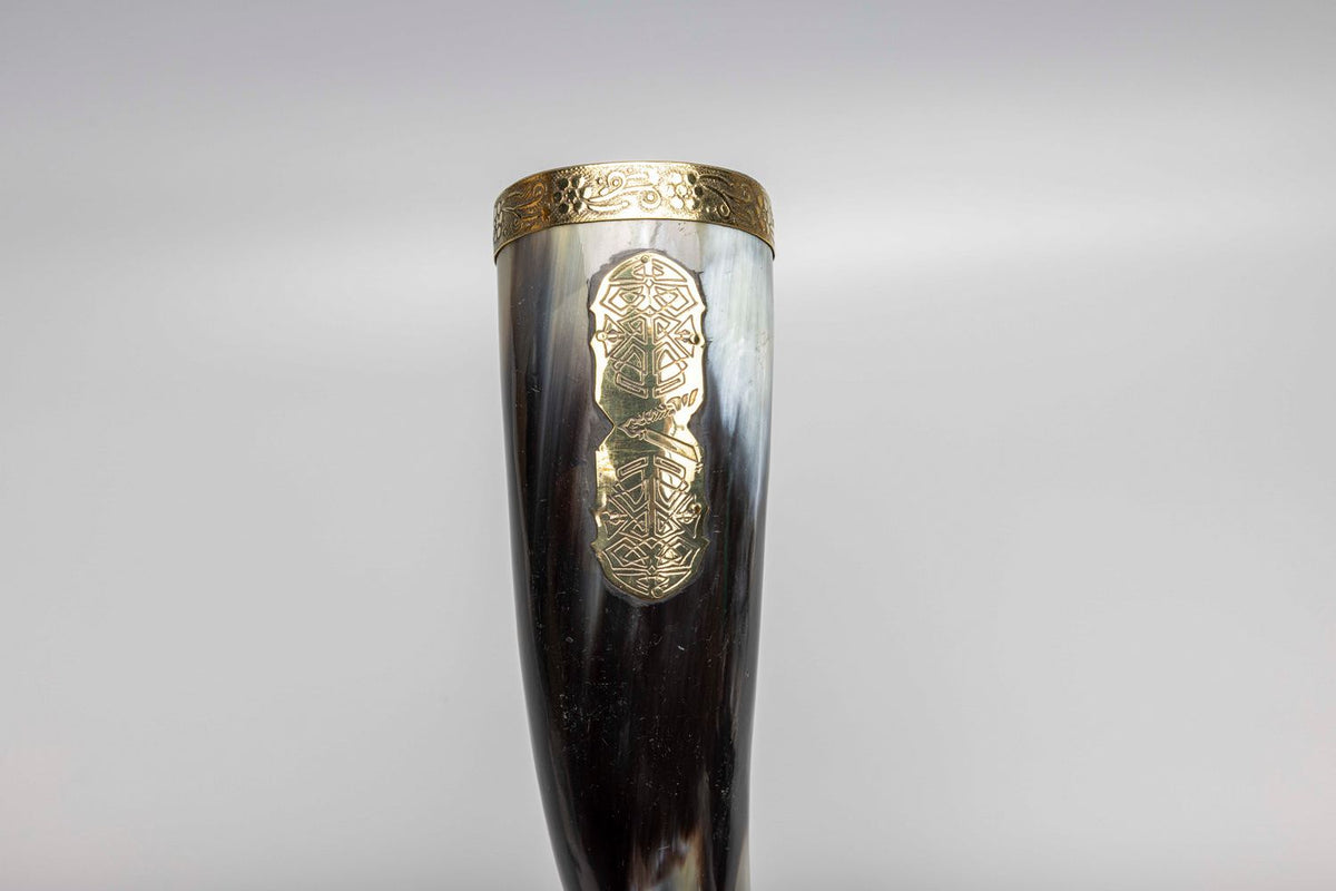 Viking Style Drinking Horn with Leather Belt Frog