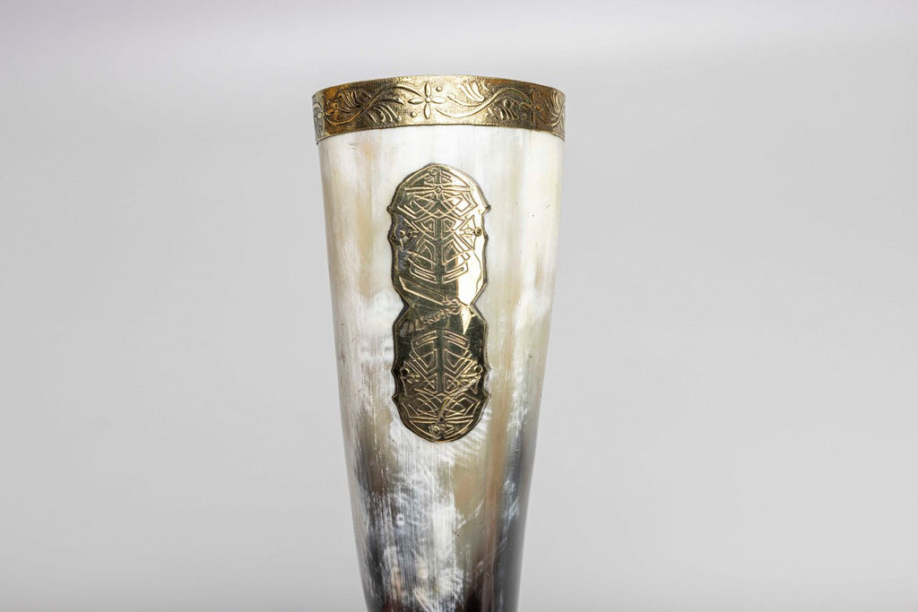 Viking Style Drinking Horn with Leather Belt Frog