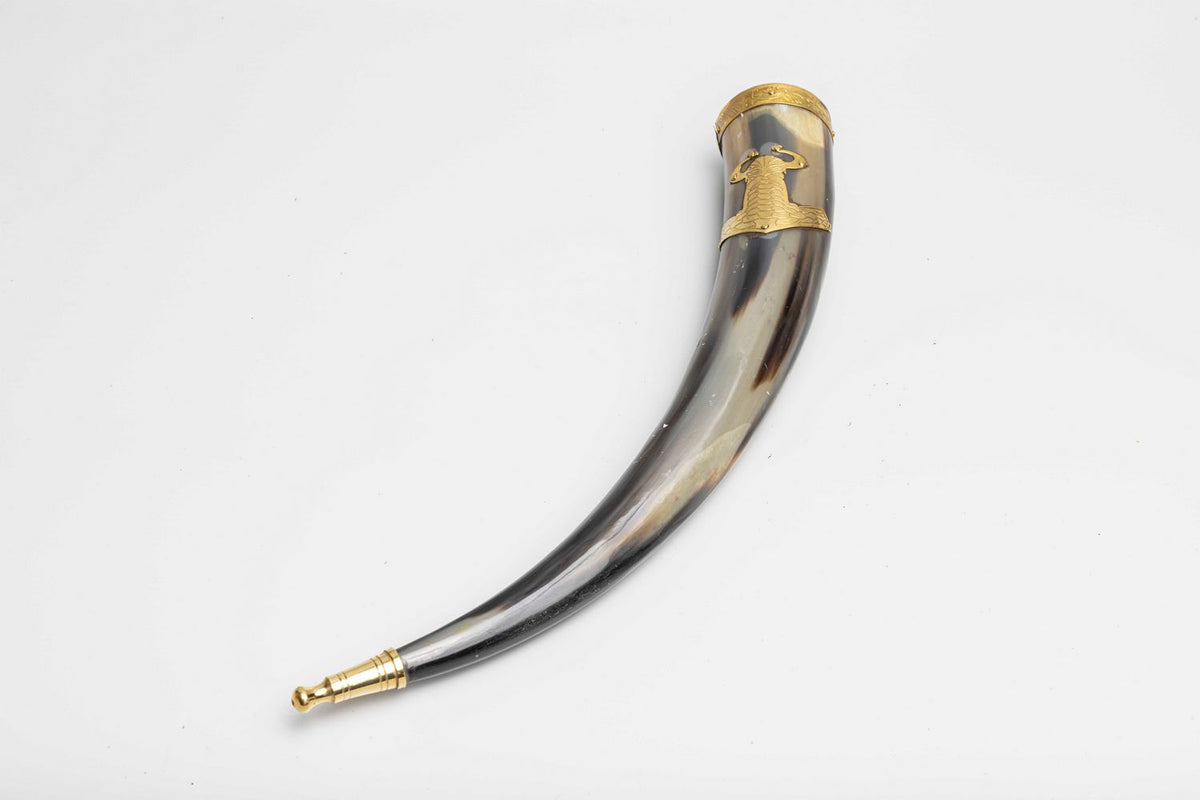 Genuine Natural Horn with Thors Hammer and Metal Fittings