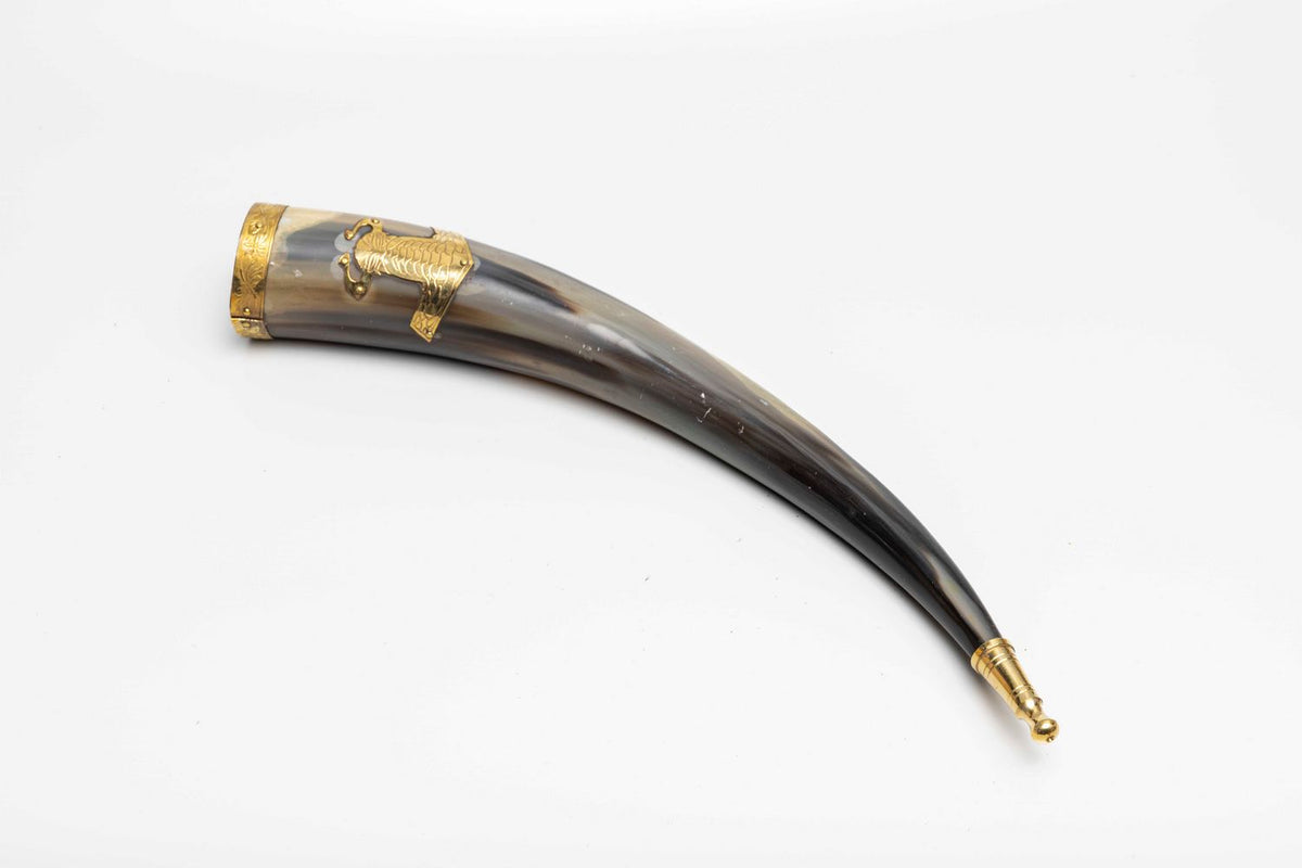 Genuine Natural Horn with Thors Hammer and Metal Fittings