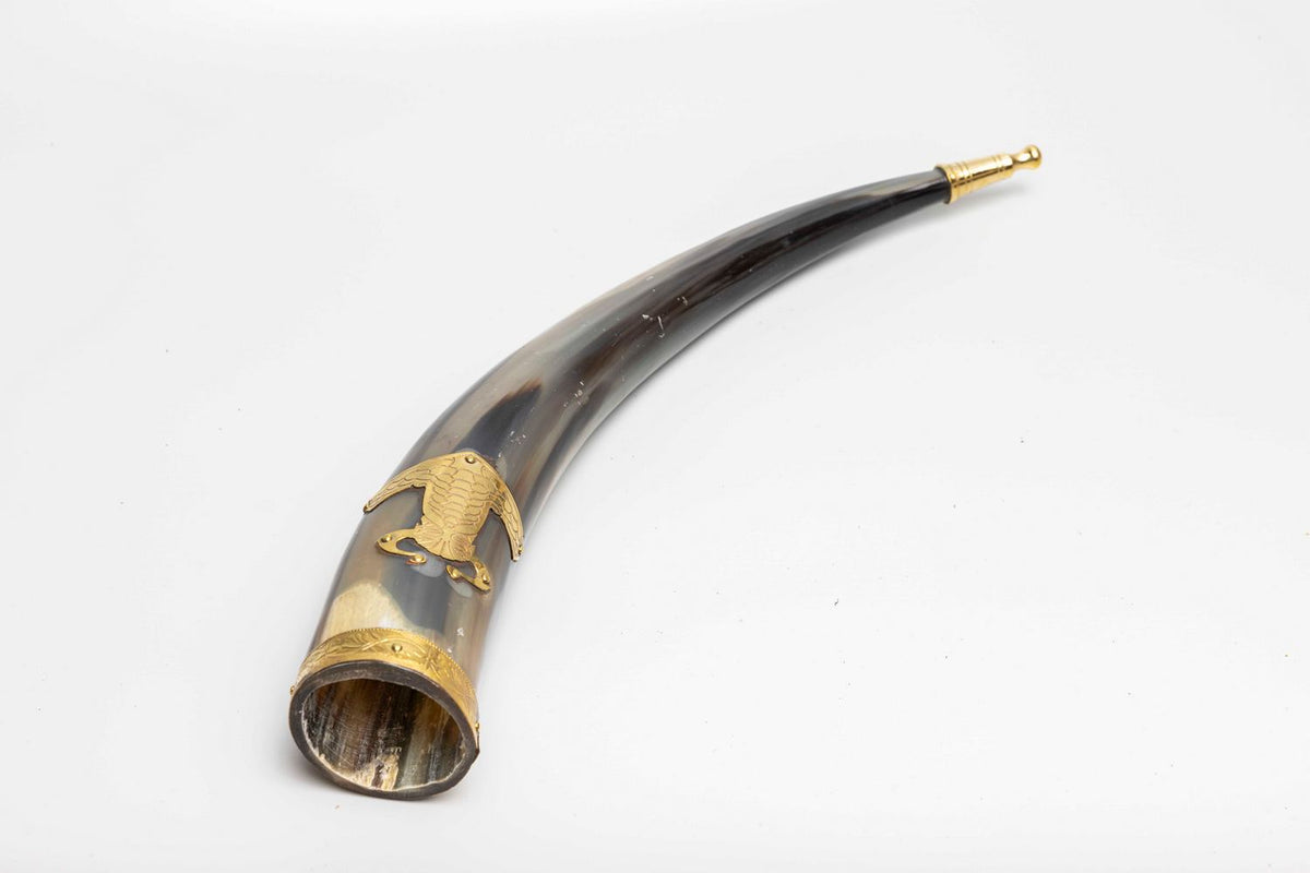 Genuine Natural Horn with Thors Hammer and Metal Fittings