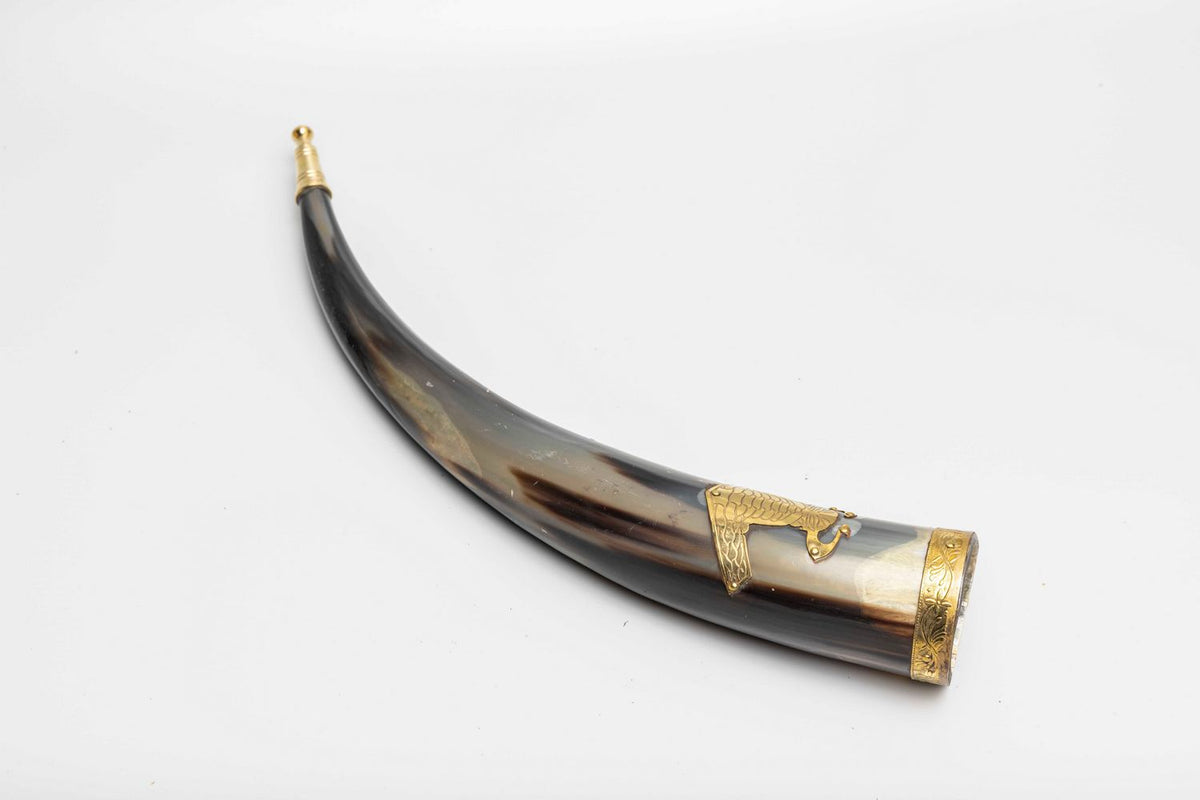 Genuine Natural Horn with Thors Hammer and Metal Fittings