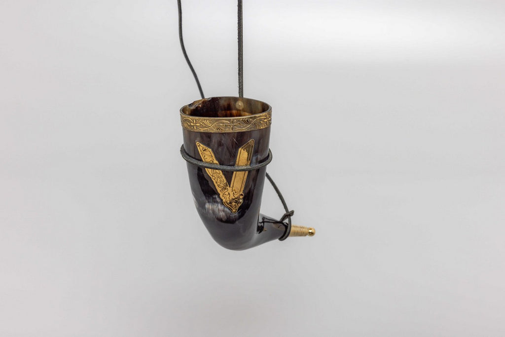 'V' for Viking Drinking Horn with Leather Strap