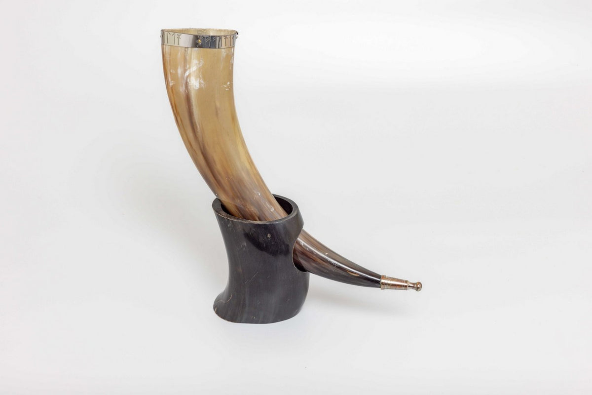 Viking Runes Horn with Natural Horn Table Stand