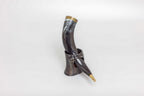 'V' for Viking Drinking Horn with Natural Horn Table Stand