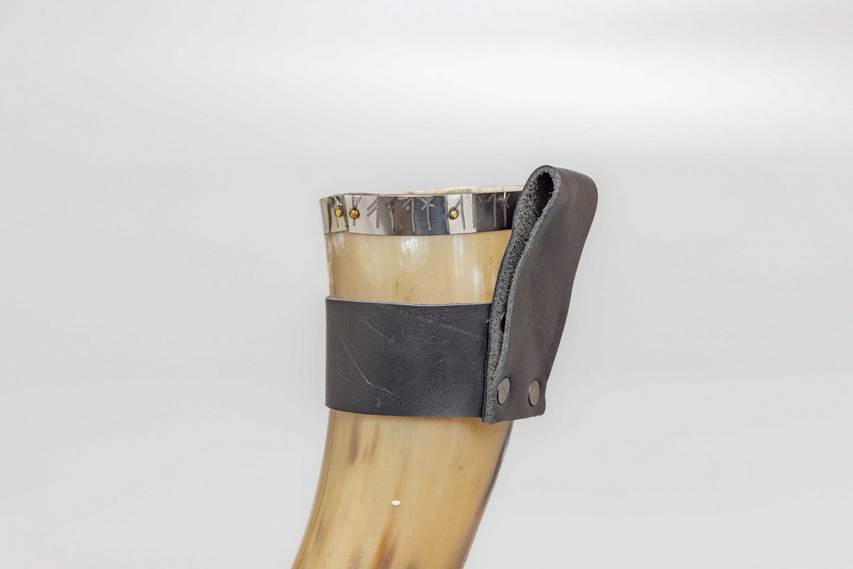 Viking runes Horn with Leather Belt Frog