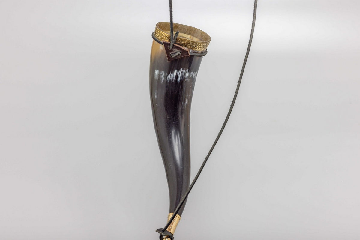 Viking Style Drinking Horn with Leather Shoulder Strap