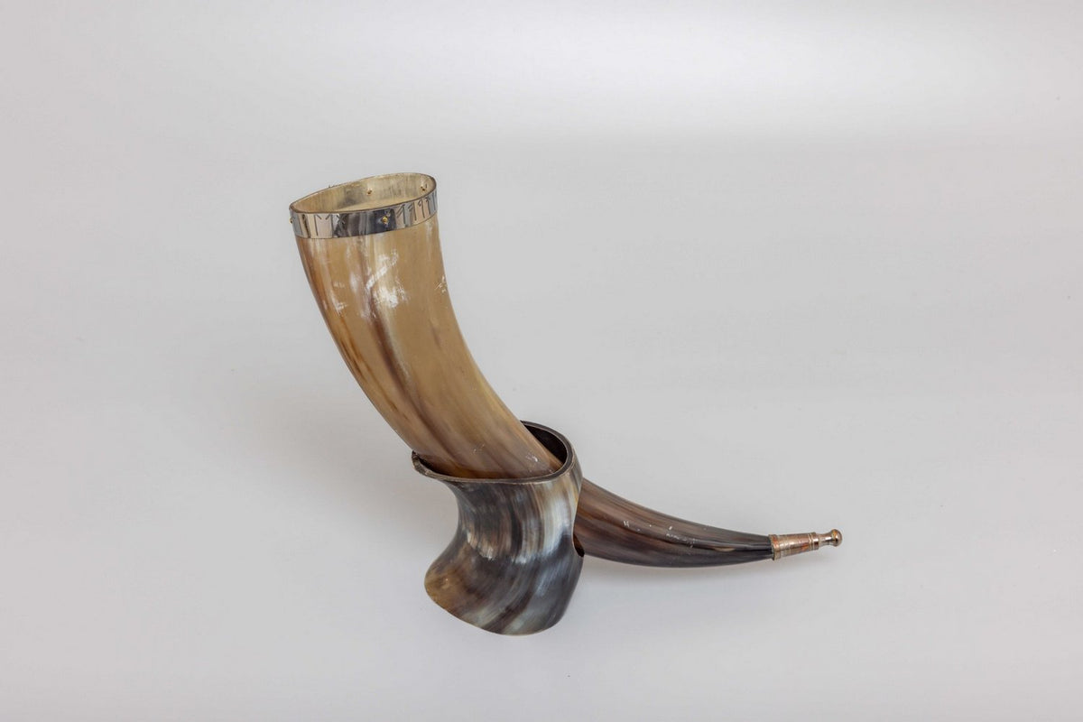 Viking Runes Horn with Natural Horn Table Stand