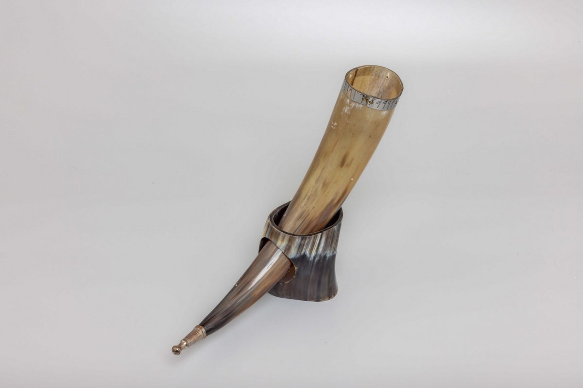 Viking Runes Horn with Natural Horn Table Stand