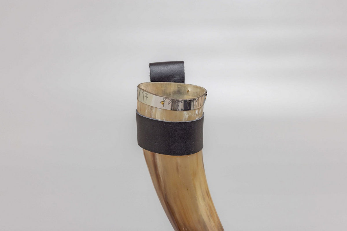 Viking runes Horn with Leather Belt Frog