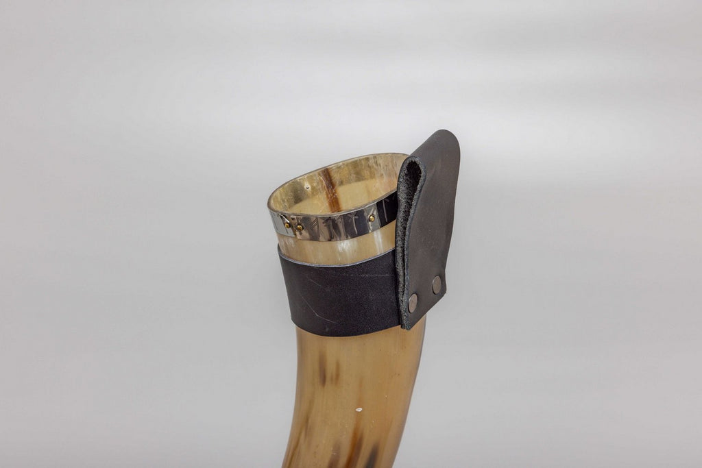 Viking runes Horn with Leather Belt Frog