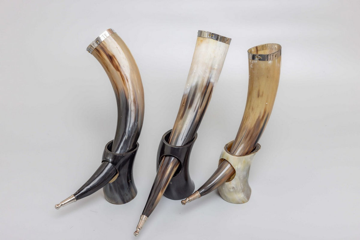Viking Runes Horn with Natural Horn Table Stand
