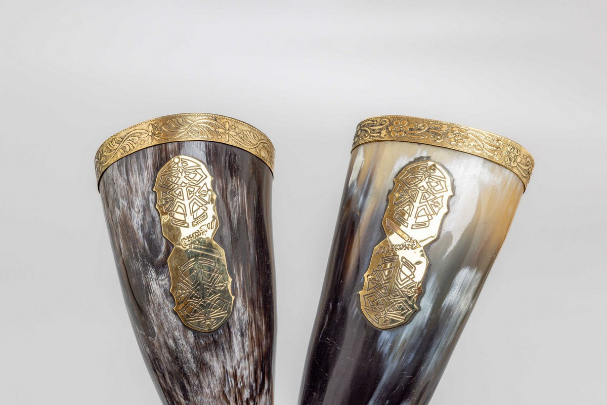 Viking Style Drinking Horn with Leather Shoulder Strap