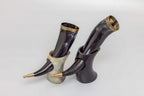 'V' for Viking Drinking Horn with Natural Horn Table Stand