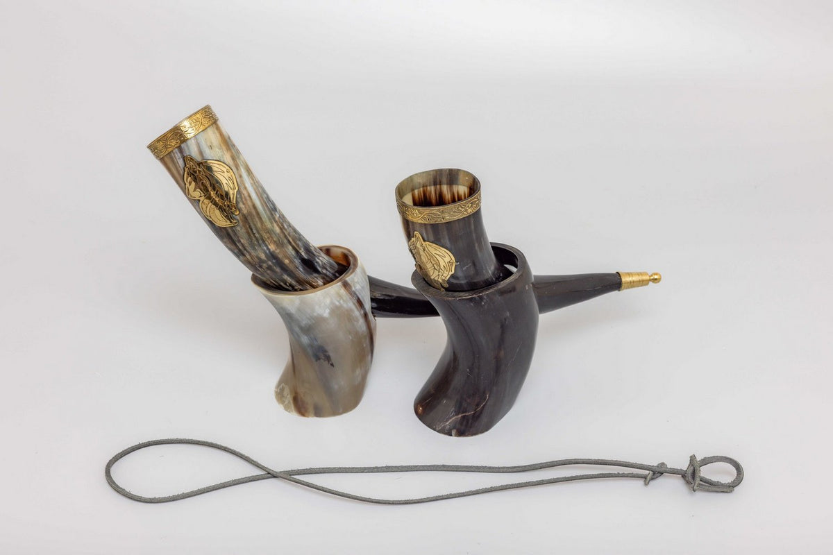 Direwolf Wolf Drinking Horn with Leather Strap