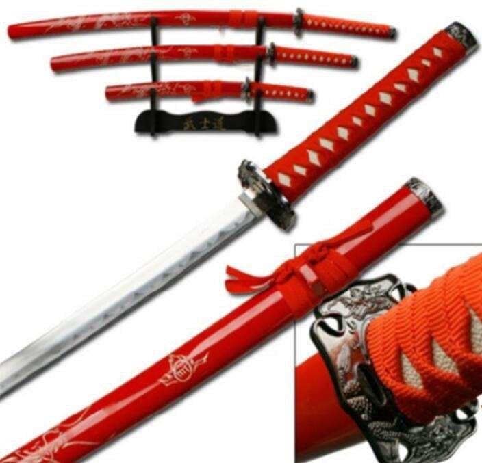 Red Set of 3 with Dragon (Carbon Steel Blade)