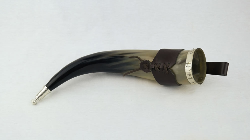 Viking runes Horn with Leather Belt Frog