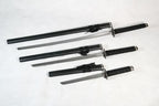 Set of 3 Solid Black Samurai Swords on Stand